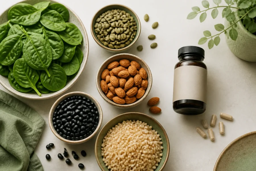 Alimentos con magnesio junto a un suplemento genérico